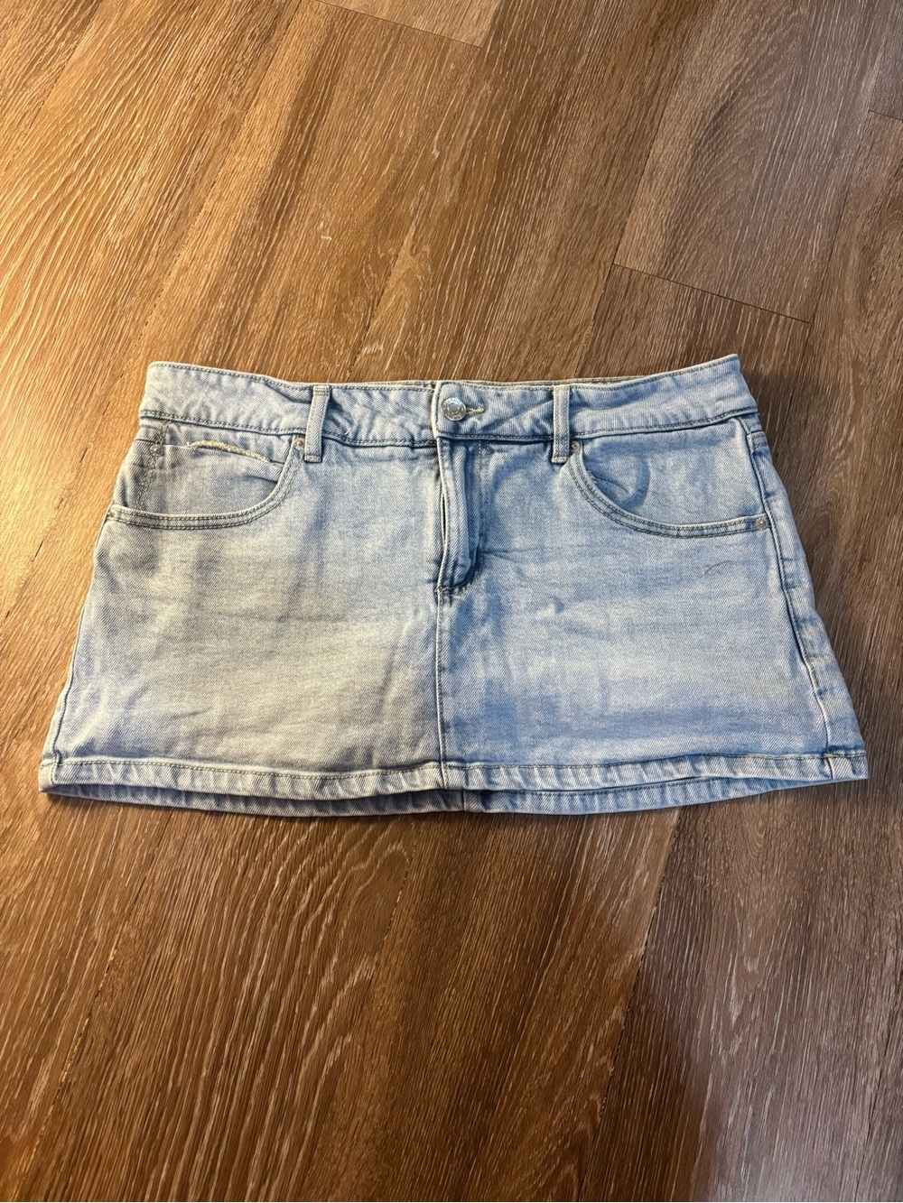 Garage Light Wash Denim Mini Skirt in Pale Blue